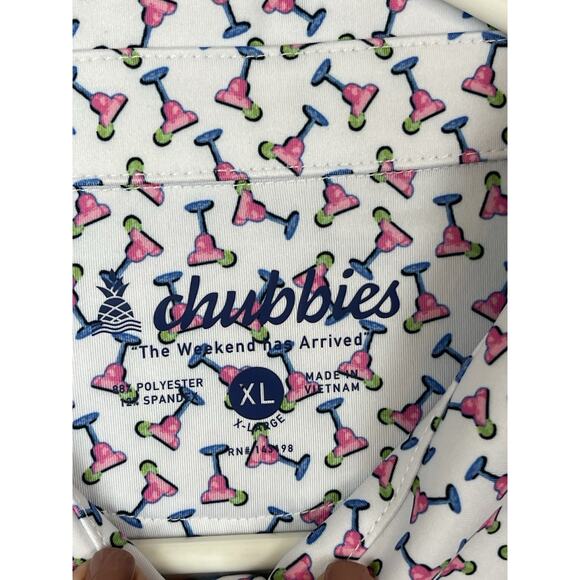 Chubbie's The Shaken Not Stirred Performance Polo Men's XL White, Pink, and Blue - Picture 4 of 13